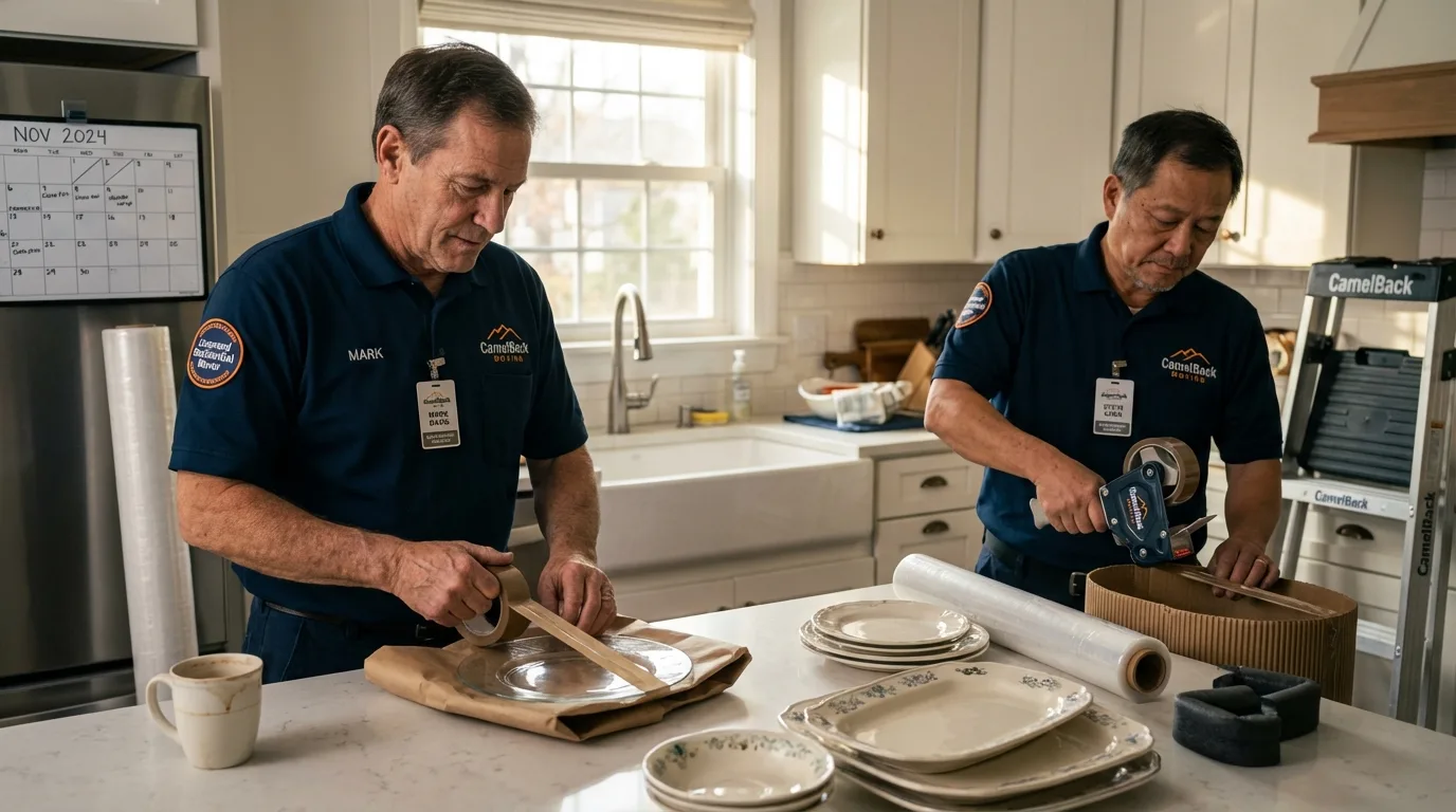 Professional crew packing kitchen dishware in Bowdon, GA